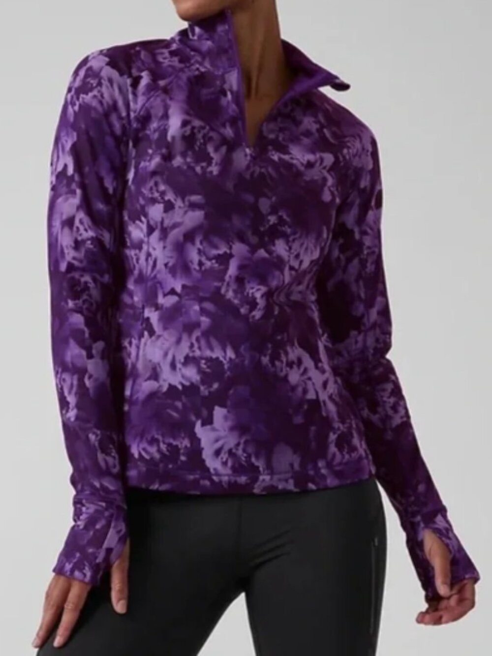 Athleta Rainier Half Zip Long-Sleeve Top, Abstract Floral Print - Womens Large